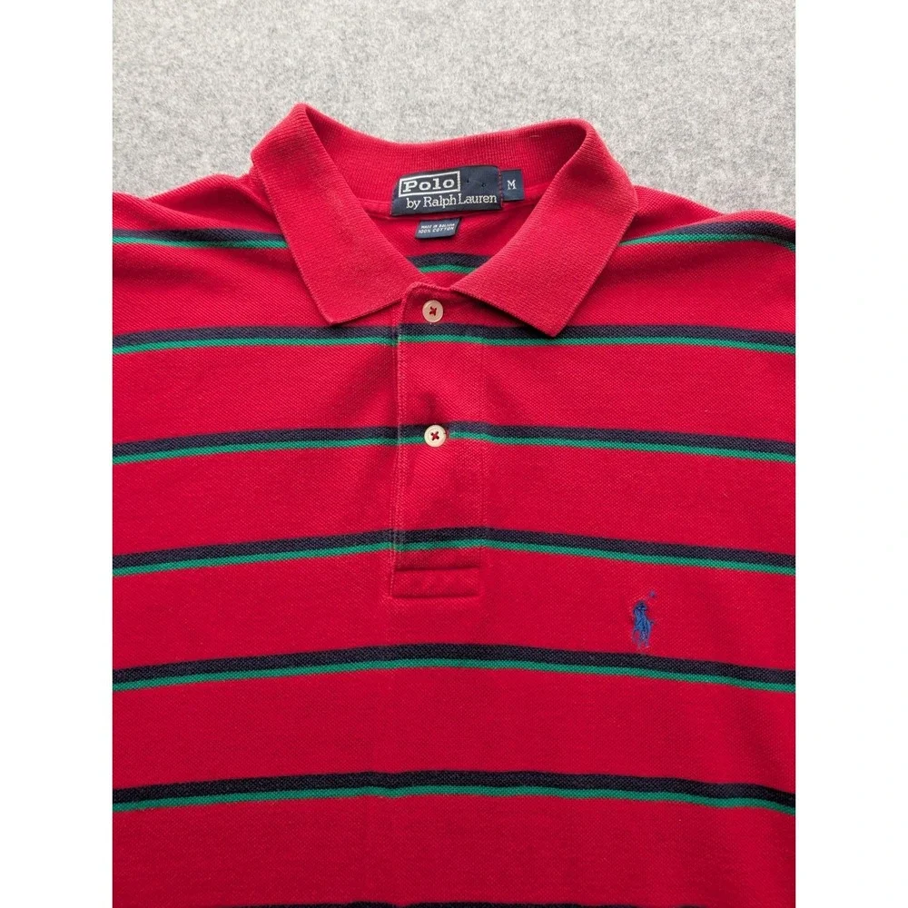 Ralph Lauren Men's Polos Shirt Medium Red Blue Green Stripe Short Sleeve